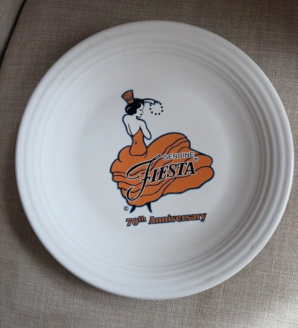 Vtg. Fiesta 70th Anniversary Dancing Lady Pizza Plate Orange White USA 2006